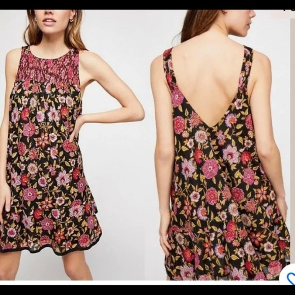 Free People Oh Baby Black Floral Mini Dress sz XS